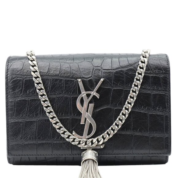 Yves Saint Laurent  Kate Tassel Crocodile Embossed Leather Crossbody Bag Black - Picture 1 of 14